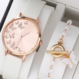 2-pc Butterfly Ladies Quartz Watch & Bracelet